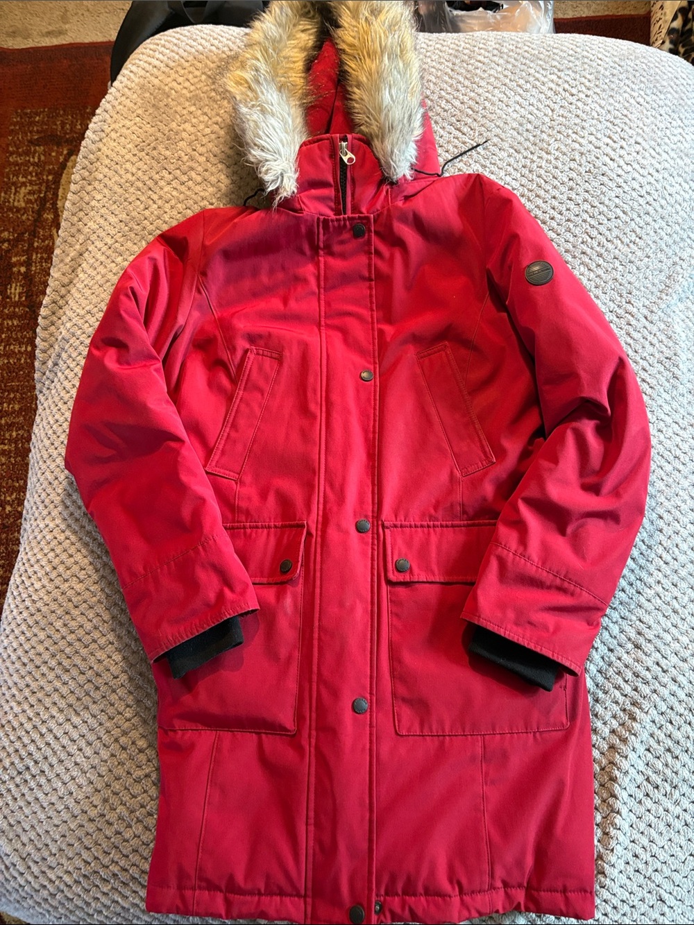 Andrew Marc Red Faux-Fur Hooded Puffer Coat